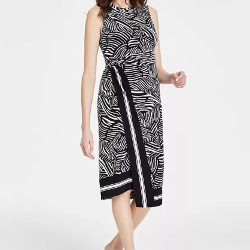 MK Zebra-Print Faux Wrap Midi Dress